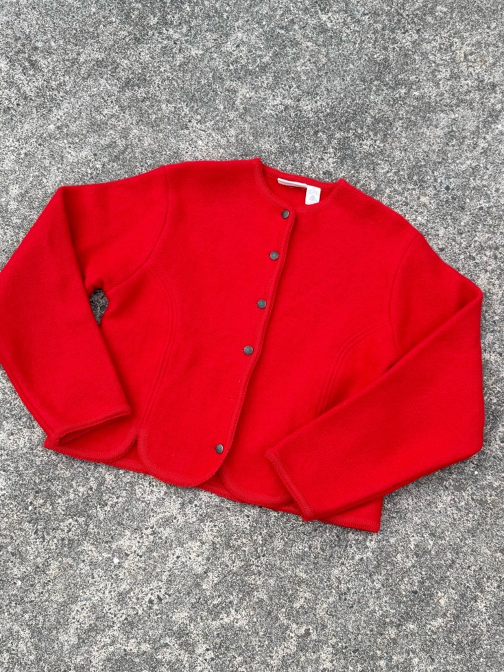 Vintage Nell Flowers Red Women's Button-Front Knit boiled wool Sweater Jacket